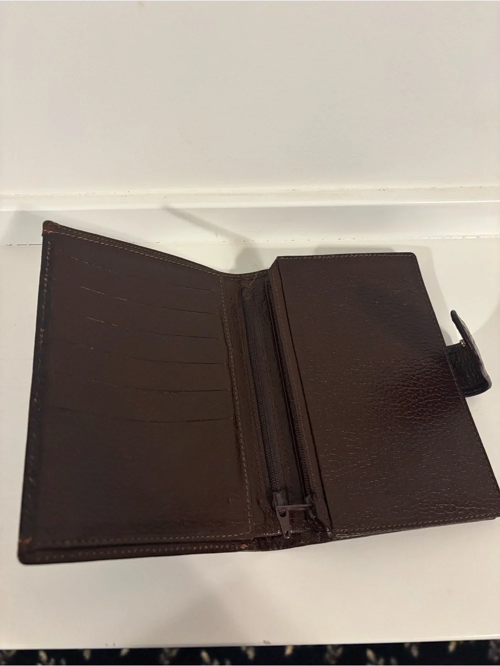 Croc Embossed Clutch/Wallet Snap Closure Dark Brown Orange Stitching 4.25 x 6”
